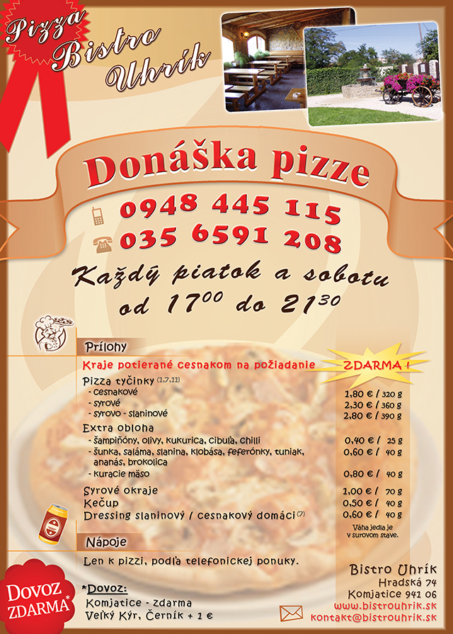 Pizza Bistro Uhrk Komjatice rozvoz cennk